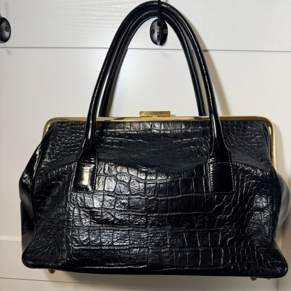 VTG Braccialini Firenze PonyStyle Leopard Pattern Croc Embossed & Patent Leather - Picture 2 of 10
